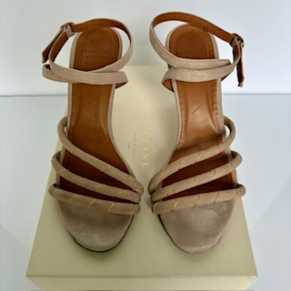 SEZANE High Lison Sandals Blush Suede w/ Gold Details FR39